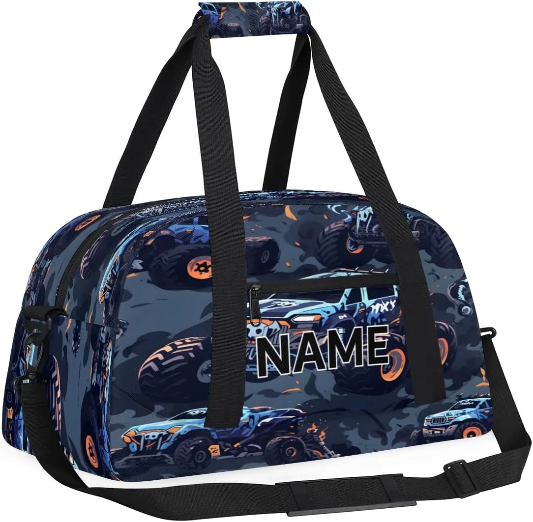 Custom Monster Truck Small Gym Bag 18 inch for Women Men Personalized Monster Truck Carry On Overnight Weekender Bag for Travel Work Dance Sport