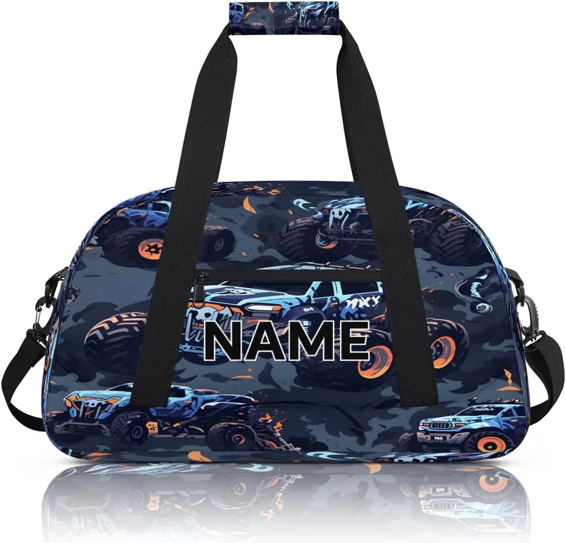 Custom Monster Truck Small Gym Bag 18 inch for Women Men Personalized Monster Truck Carry On Overnight Weekender Bag for Travel Work Dance Sport