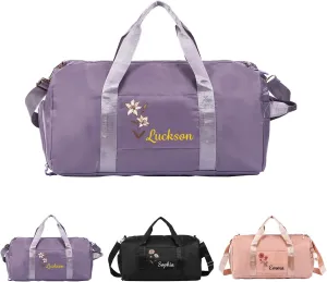 Custom Name & Birth Flower Duffle Bag Personalized Travel Bag for Women Customized Overnight Bag Sports Gym Bags Bridesmaid Gifts for Women (Purple)