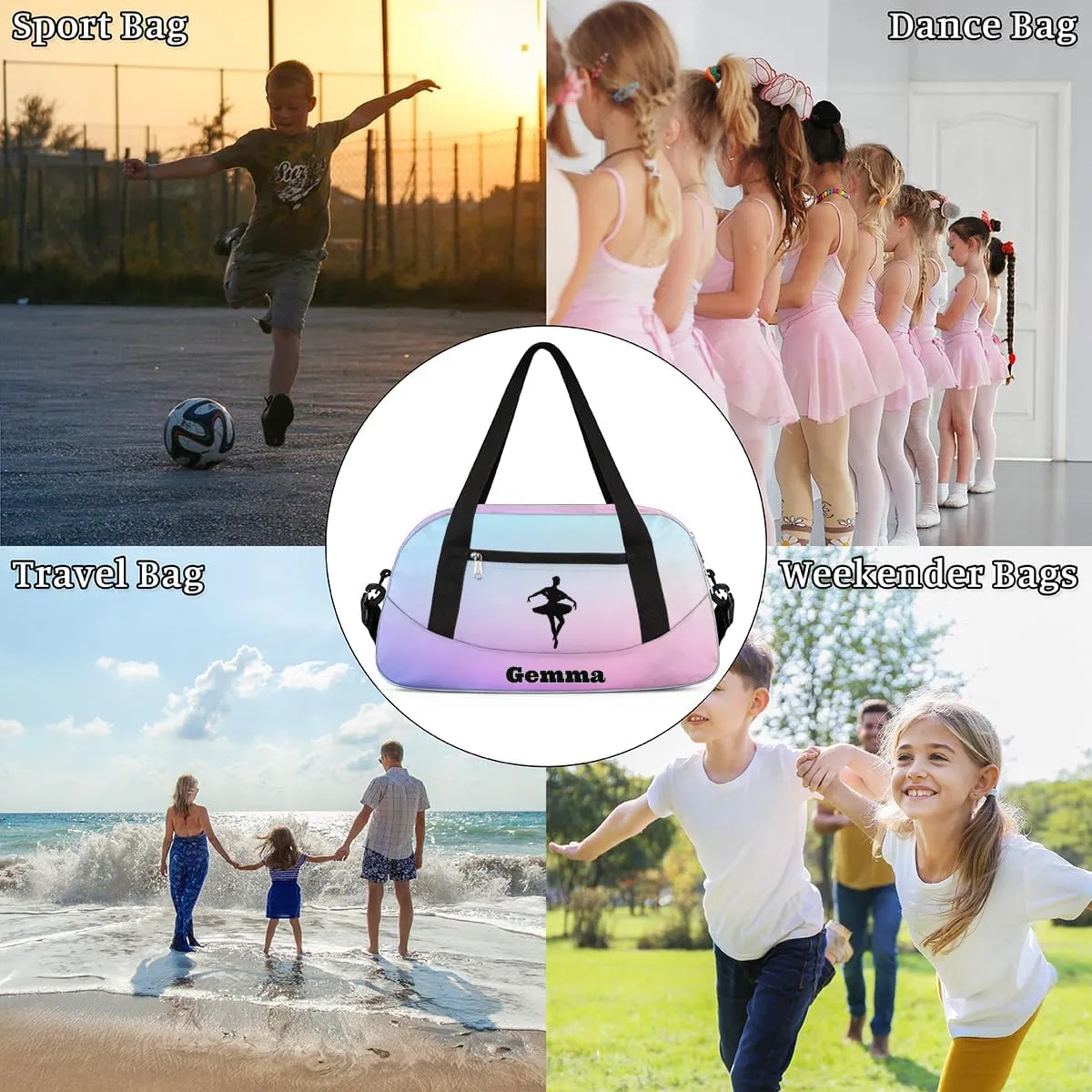 Custom Name Dance Bag for Girls Gym Sports Travel Bag Customized Overnight Weekender Carry on Duffel Bag