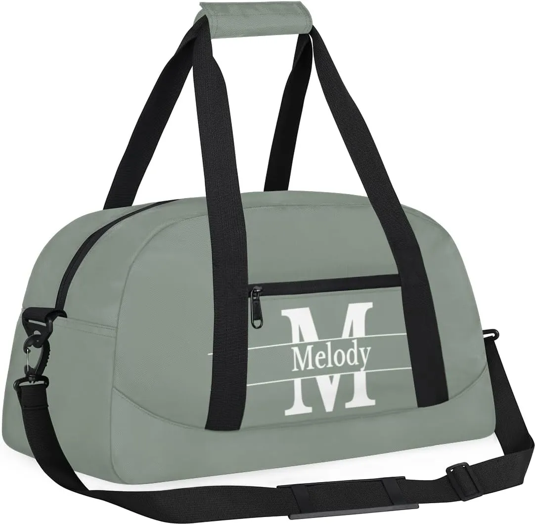Custom Name Dance Bag, Personalized Dark Matcha Green Background with Initial Name Gymnastics Sport Cheerleader Bag, Barrel Ballet Duffel Bag Women