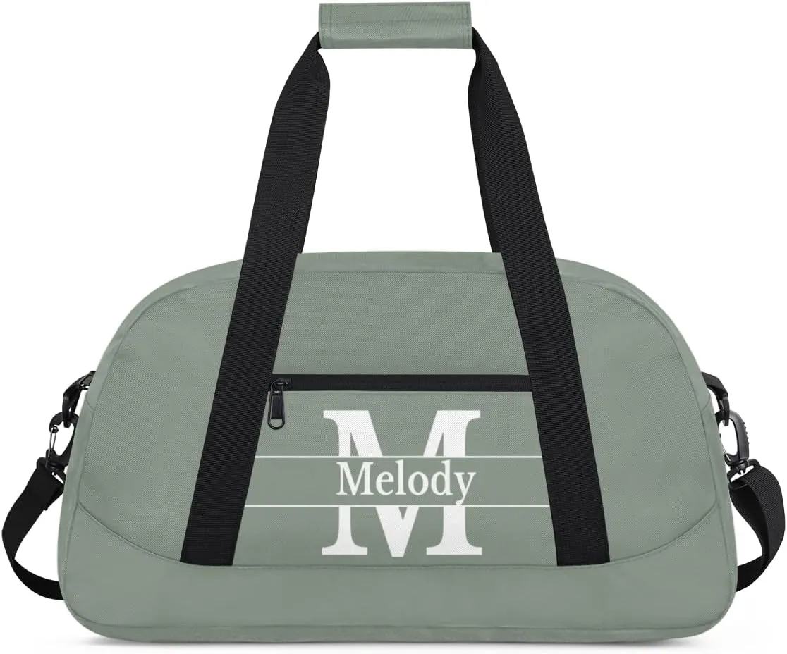 Custom Name Dance Bag, Personalized Dark Matcha Green Background with Initial Name Gymnastics Sport Cheerleader Bag, Barrel Ballet Duffel Bag Women