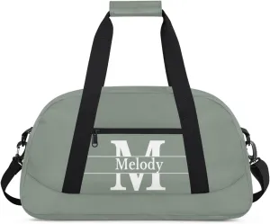 Custom Name Dance Bag, Personalized Dark Matcha Green Background with Initial Name Gymnastics Sport Cheerleader Bag, Barrel Ballet Duffel Bag Women