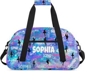 Custom Name Dance Bag, Personalized Name Gymnastics Sport Weekender Bag, Barrel Ballet Bag Women, Watercolor Painted Blue Galaxy Background