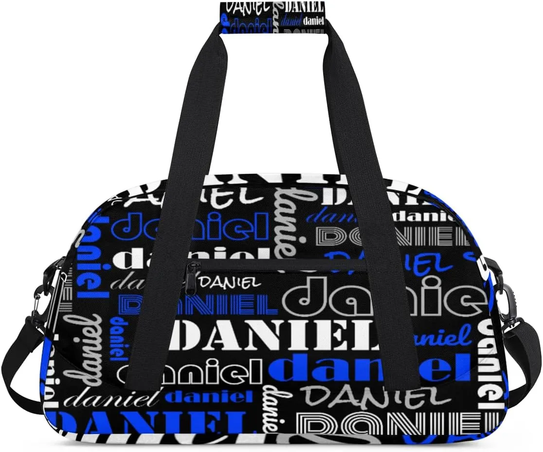 Custom Name Kids Gym Sport Bag for Boys Girls, Personalized Gymnastics Ballet Dance Bag Customized Small Duffel Travel Bag Teen Weekender Overnight Bag, Black Blue White