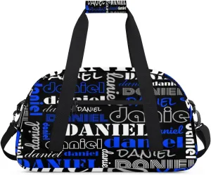 Custom Name Kids Gym Sport Bag for Boys Girls, Personalized Gymnastics Ballet Dance Bag Customized Small Duffel Travel Bag Teen Weekender Overnight Bag, Black Blue White