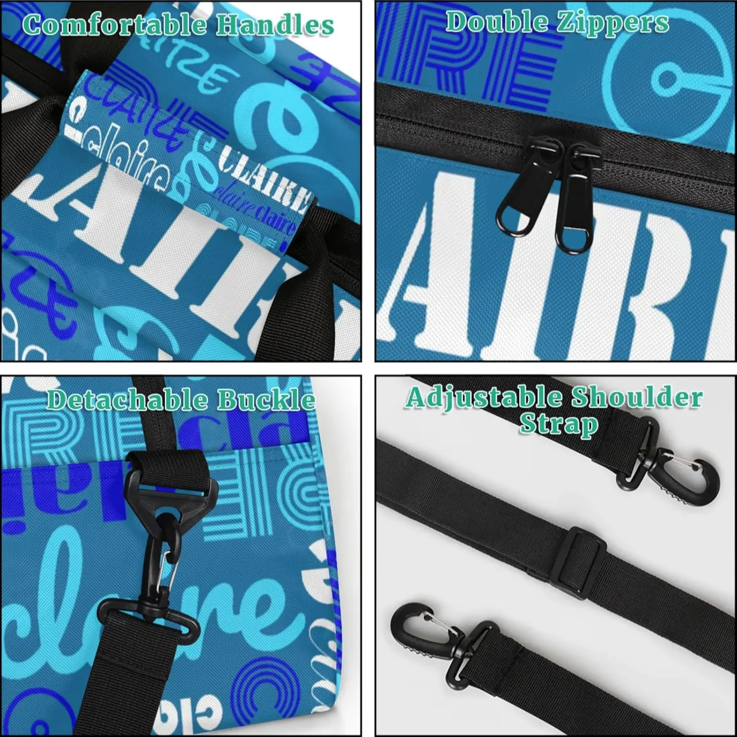 Custom Name Kids Gym Sport Bag for Boys Girls, Personalized Gymnastics Ballet Dance Bag Customized Small Duffel Travel Bag Teen Weekender Overnight Bag, Blue