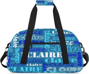 Custom Name Kids Gym Sport Bag for Boys Girls, Personalized Gymnastics Ballet Dance Bag Customized Small Duffel Travel Bag Teen Weekender Overnight Bag, Blue