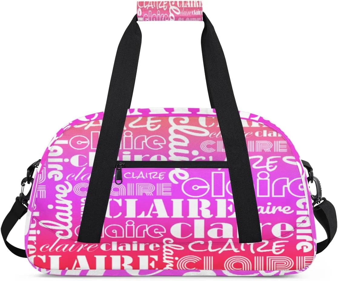 Custom Name Kids Gym Sport Bag for Boys Girls, Personalized Gymnastics Ballet Dance Bag Customized Small Duffel Travel Bag Teen Weekender Overnight Bag, White Purple Red