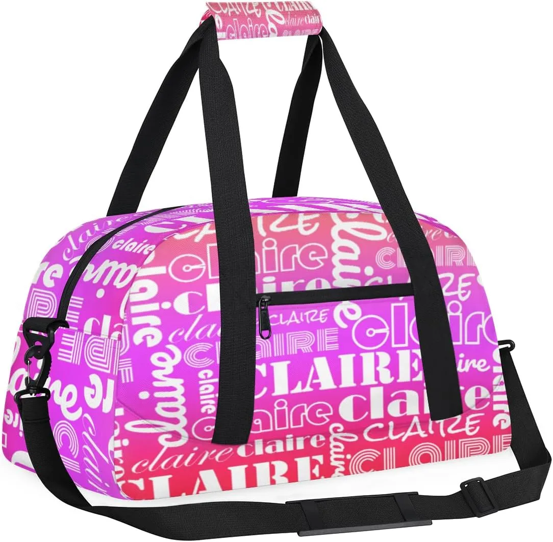 Custom Name Kids Gym Sport Bag for Boys Girls, Personalized Gymnastics Ballet Dance Bag Customized Small Duffel Travel Bag Teen Weekender Overnight Bag, White Purple Red