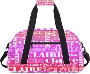 Custom Name Kids Gym Sport Bag for Boys Girls, Personalized Gymnastics Ballet Dance Bag Customized Small Duffel Travel Bag Teen Weekender Overnight Bag, White Purple Red
