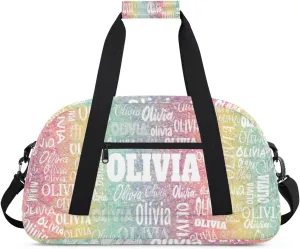 Custom Name Sports Duffel Bag for Kids Boys Girls, Personalized Gym Sport Duffel Cheerleading Bag Travel Weekender Tote Carry-On Bag, Light Colorful Glitters