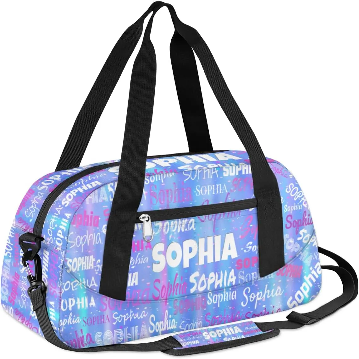 Custom Name Sports Duffel Bag Girls, Personalized Gym Dance Cheerleaders Bag Travel Weekender Tote Carry-On Fitness Perform Training Bag, Gradient Purple Blue