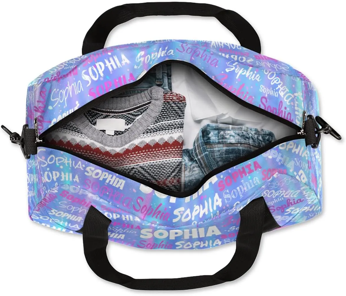 Custom Name Sports Duffel Bag Girls, Personalized Gym Dance Cheerleaders Bag Travel Weekender Tote Carry-On Fitness Perform Training Bag, Gradient Purple Blue