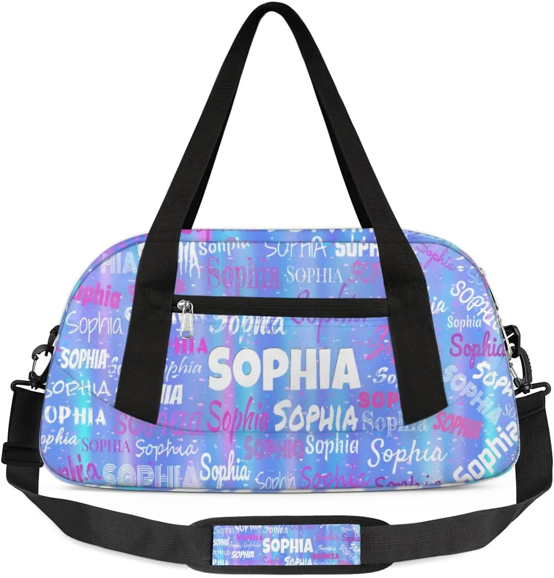 Custom Name Sports Duffel Bag Girls, Personalized Gym Dance Cheerleaders Bag Travel Weekender Tote Carry-On Fitness Perform Training Bag, Gradient Purple Blue