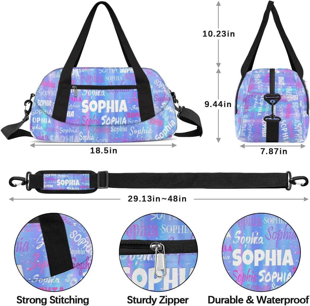Custom Name Sports Duffel Bag Girls, Personalized Gym Dance Cheerleaders Bag Travel Weekender Tote Carry-On Fitness Perform Training Bag, Gradient Purple Blue