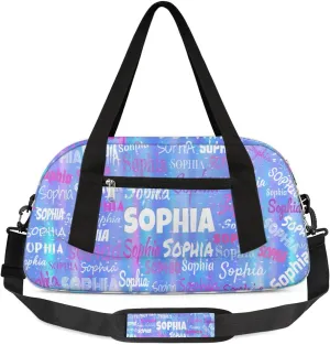 Custom Name Sports Duffel Bag Girls, Personalized Gym Dance Cheerleaders Bag Travel Weekender Tote Carry-On Fitness Perform Training Bag, Gradient Purple Blue