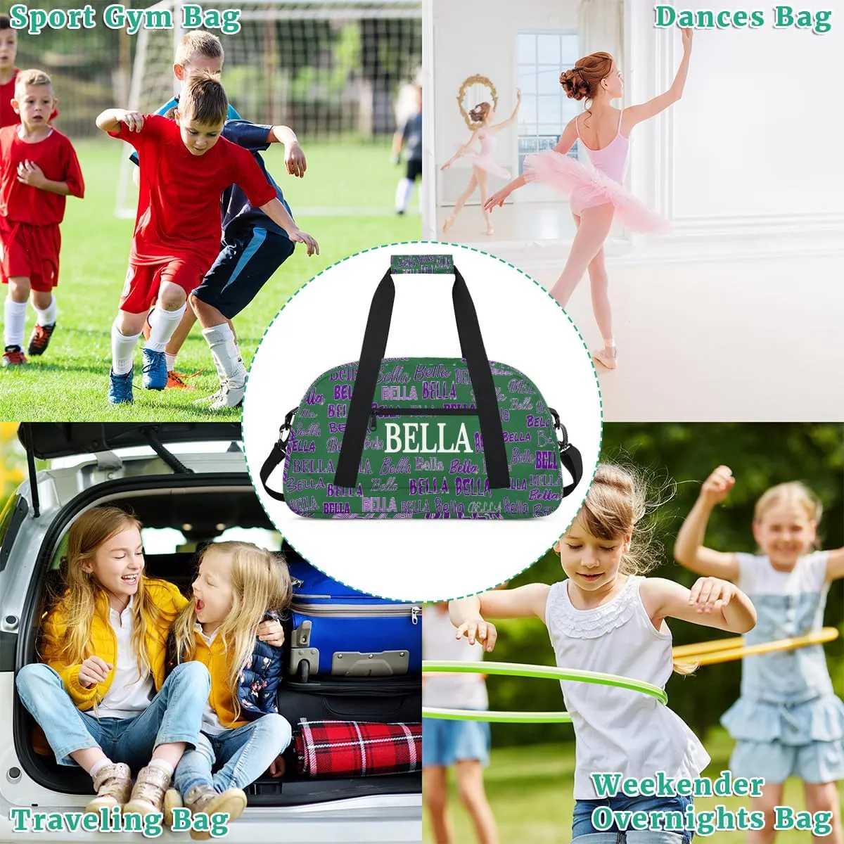 Custom Name Sports Duffel Bag, Personalized Gym Dance Cheerleaders Bag Travel Weekender Tote Carry-On Fitness Perform Bag, Dark Green