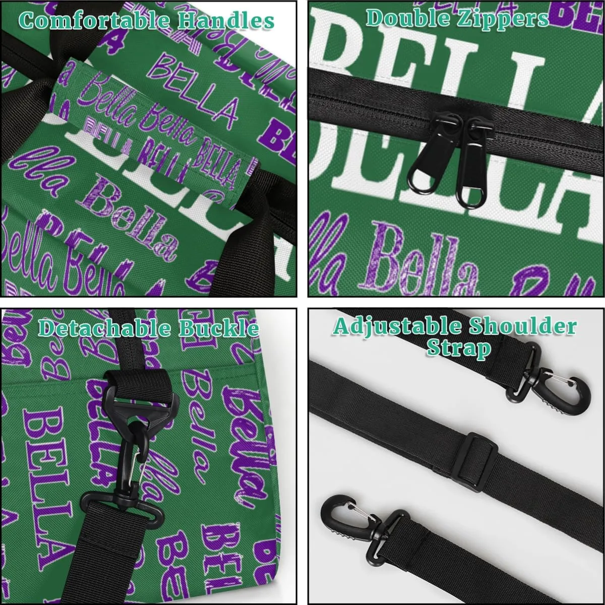 Custom Name Sports Duffel Bag, Personalized Gym Dance Cheerleaders Bag Travel Weekender Tote Carry-On Fitness Perform Bag, Dark Green
