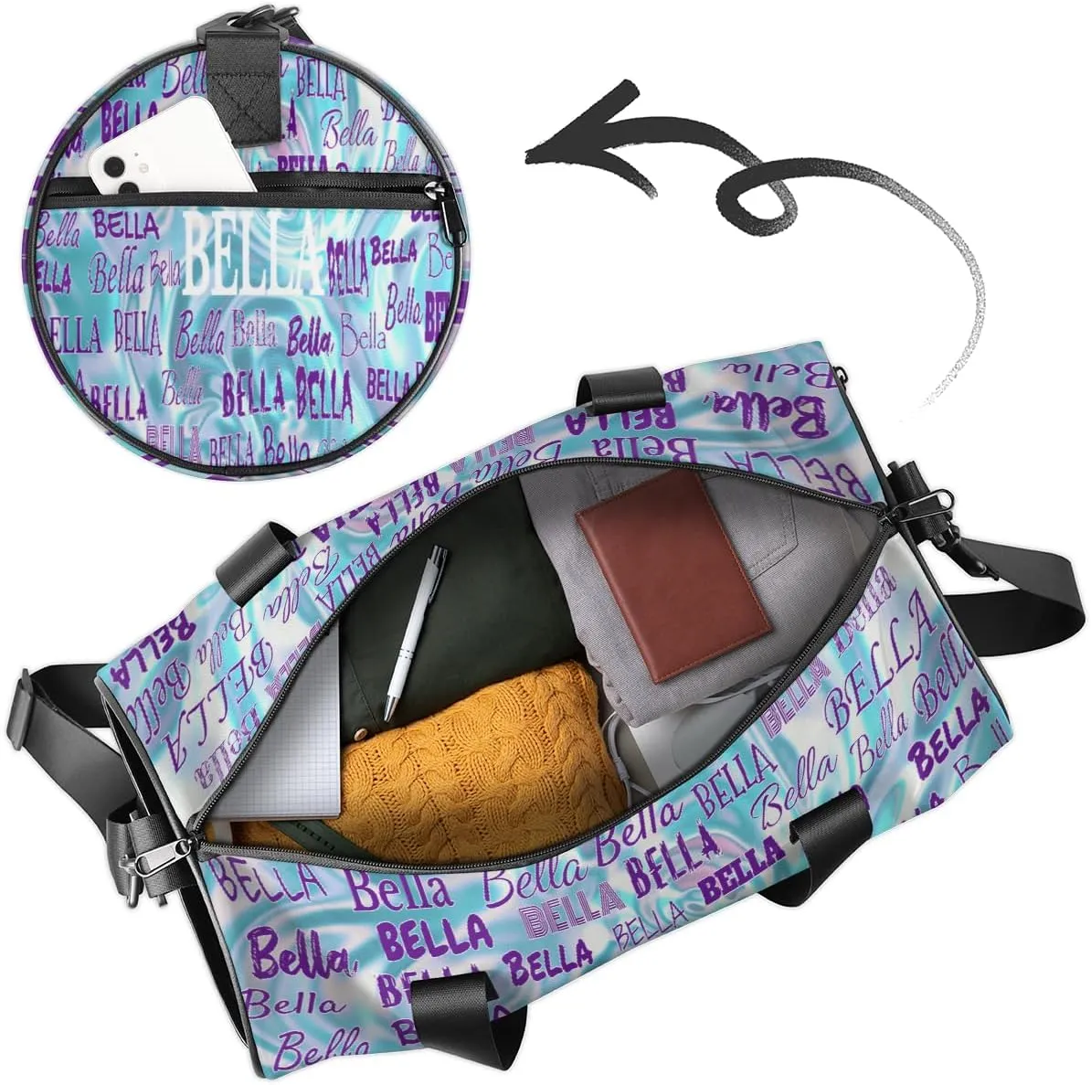 Custom Name Sports Gym Bag for Kids Girls, Personalized Dance Sport Duffel Gymnastics Bag Travel Weekender Outdoor Tote Carry-On Bag, Light Blue Abstract