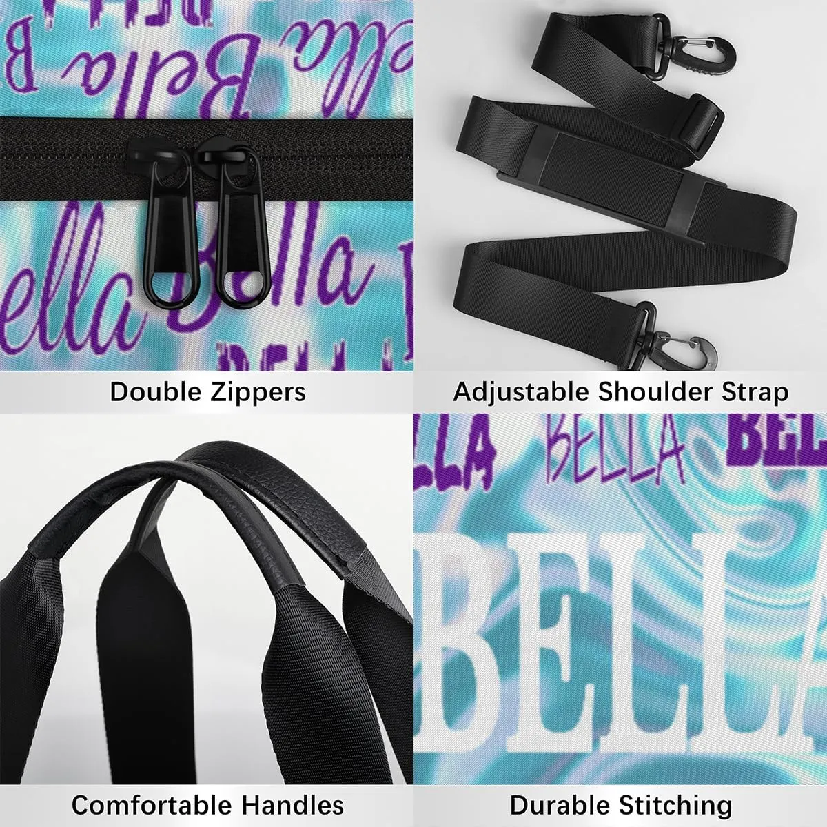 Custom Name Sports Gym Bag for Kids Girls, Personalized Dance Sport Duffel Gymnastics Bag Travel Weekender Outdoor Tote Carry-On Bag, Light Blue Abstract