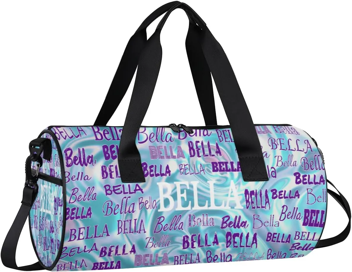 Custom Name Sports Gym Bag for Kids Girls, Personalized Dance Sport Duffel Gymnastics Bag Travel Weekender Outdoor Tote Carry-On Bag, Light Blue Abstract