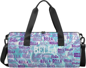 Custom Name Sports Gym Bag for Kids Girls, Personalized Dance Sport Duffel Gymnastics Bag Travel Weekender Outdoor Tote Carry-On Bag, Light Blue Abstract