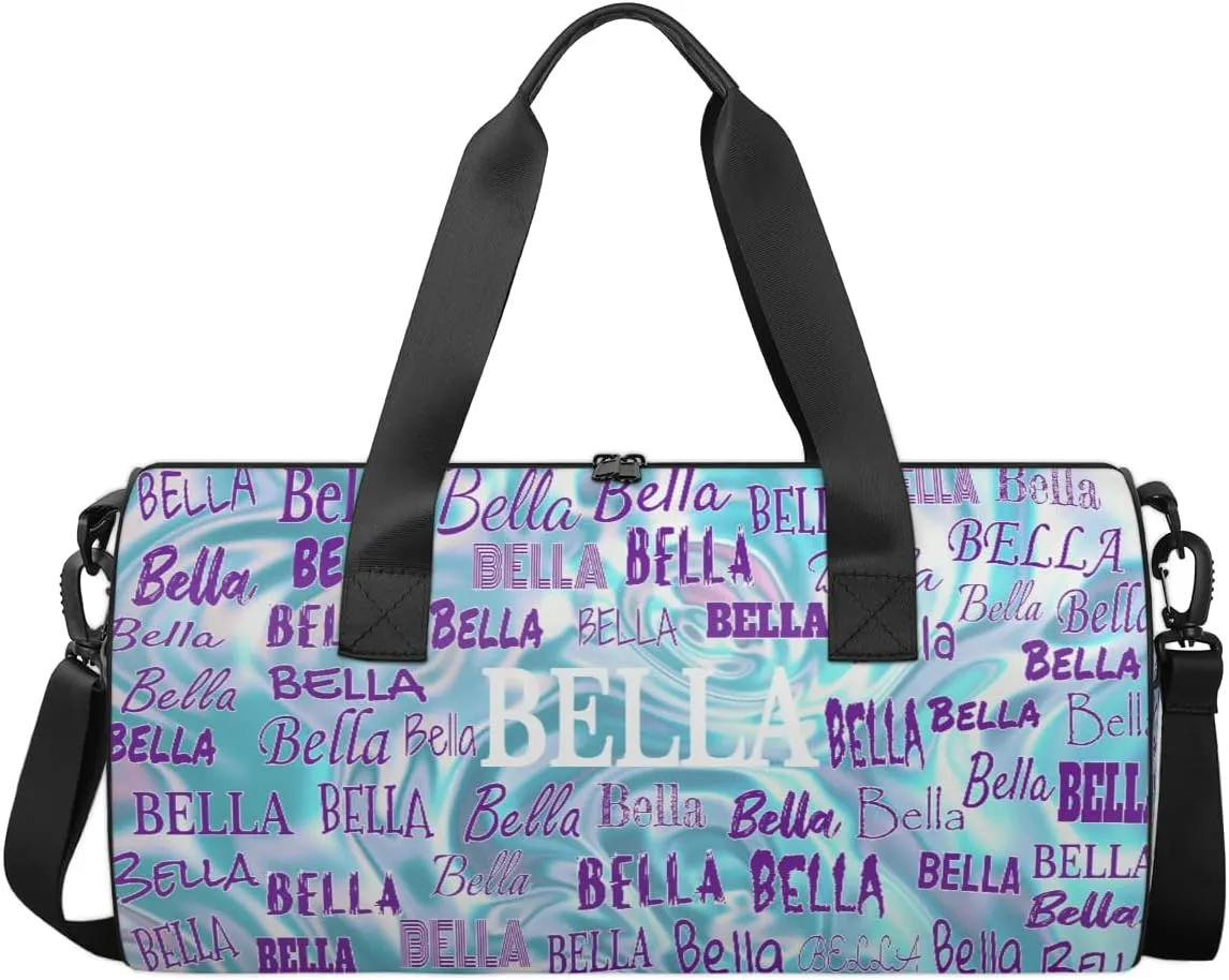 Custom Name Sports Gym Bag for Kids Girls, Personalized Dance Sport Duffel Gymnastics Bag Travel Weekender Outdoor Tote Carry-On Bag, Light Blue Abstract