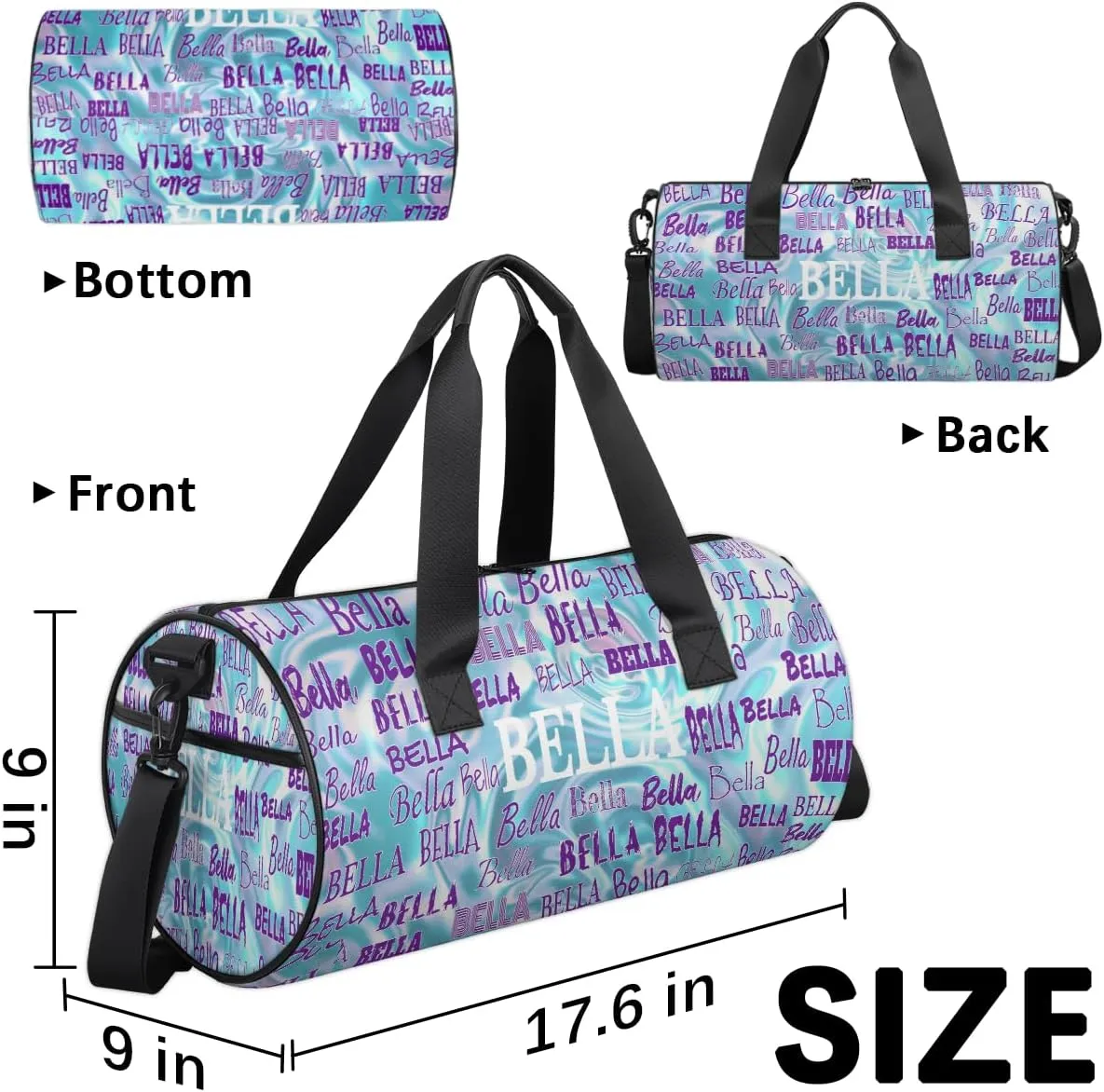 Custom Name Sports Gym Bag for Kids Girls, Personalized Dance Sport Duffel Gymnastics Bag Travel Weekender Outdoor Tote Carry-On Bag, Light Blue Abstract