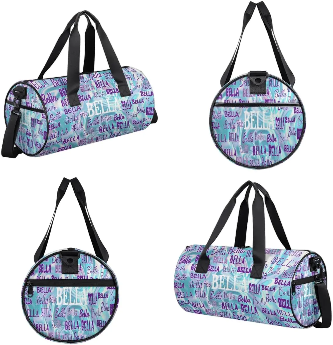 Custom Name Sports Gym Bag for Kids Girls, Personalized Dance Sport Duffel Gymnastics Bag Travel Weekender Outdoor Tote Carry-On Bag, Light Blue Abstract