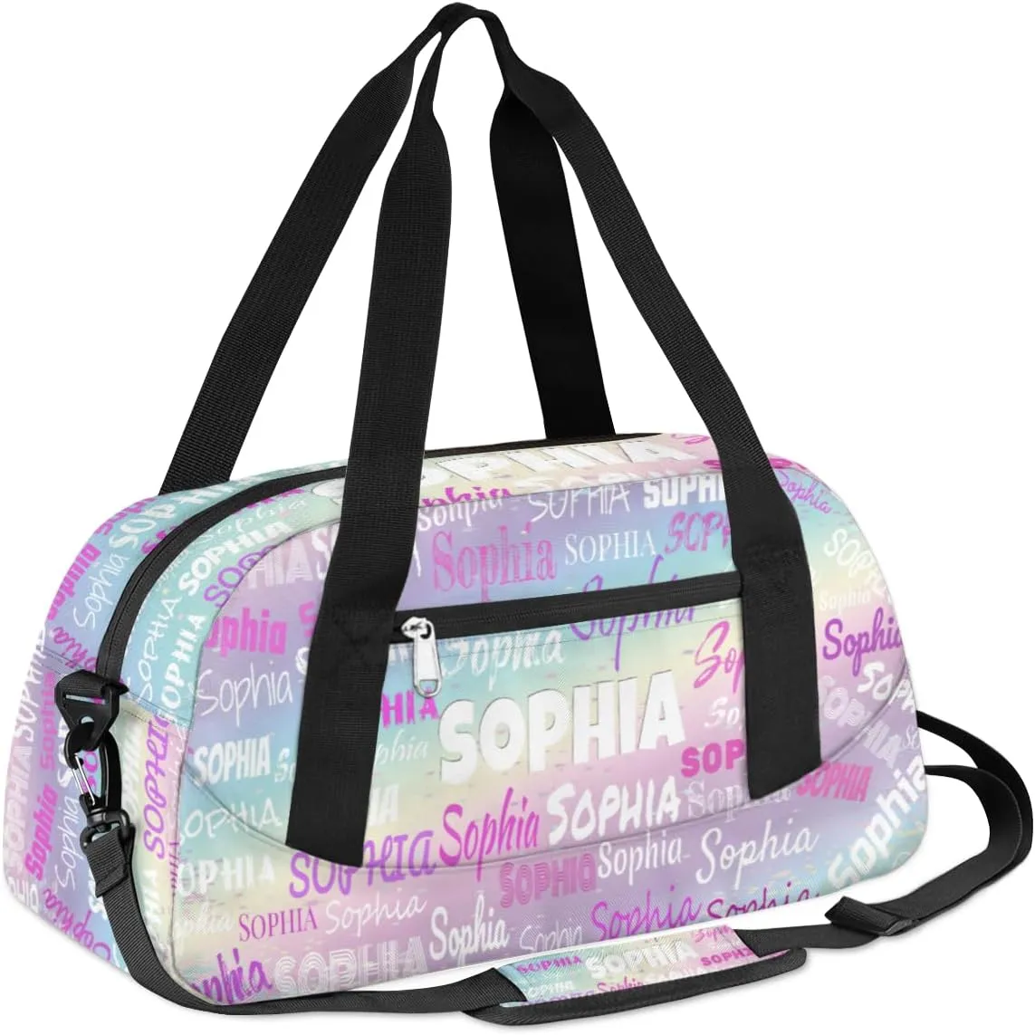 Custom Named Dance Workout Bag Girls, Gym Bag Sports Travel Duffle Bag Tote Dance Swimming Carry On Weekend Sports Travel Bag, Light Color Purple