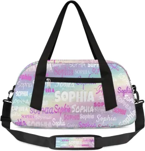 Custom Named Dance Workout Bag Girls, Gym Bag Sports Travel Duffle Bag Tote Dance Swimming Carry On Weekend Sports Travel Bag, Light Color Purple