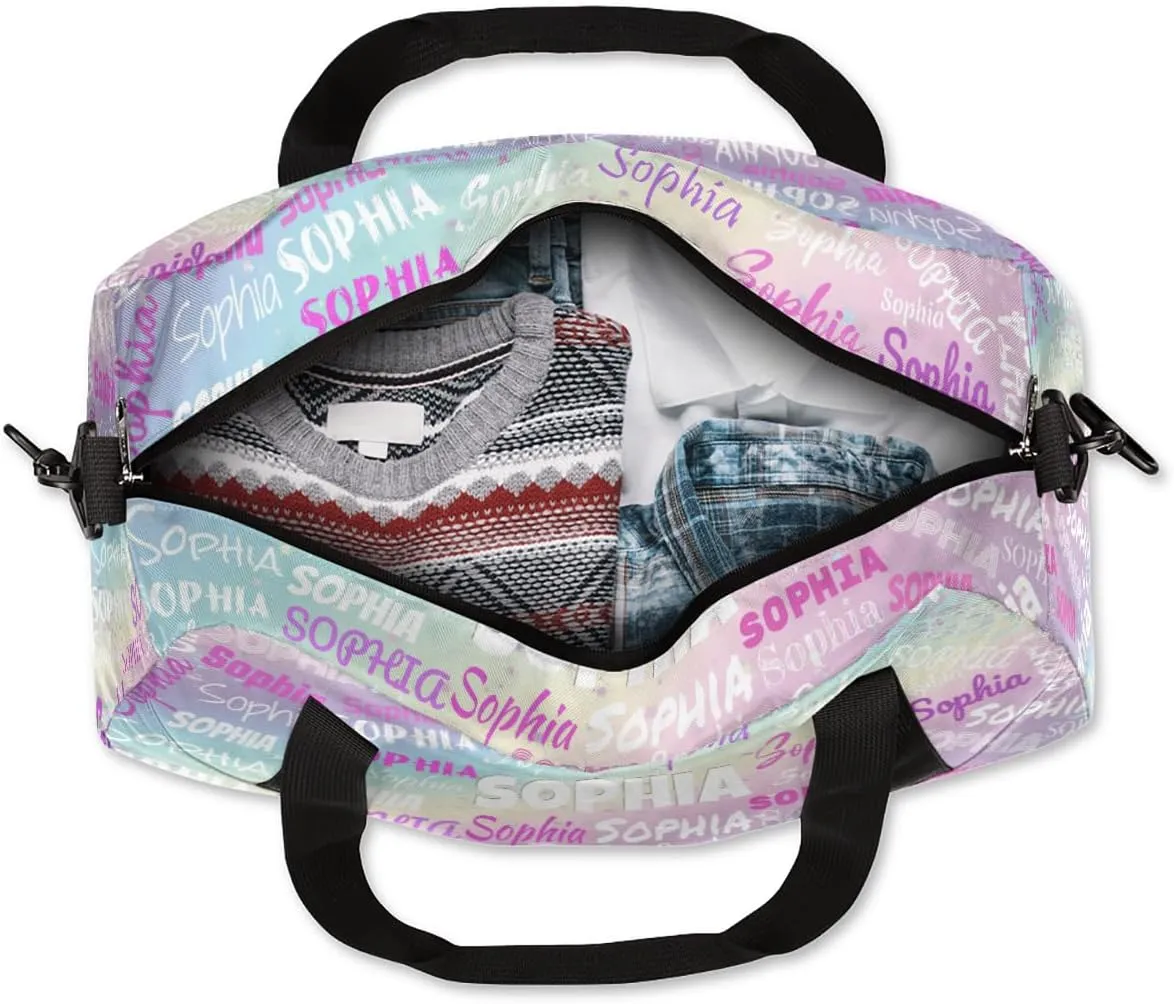 Custom Named Dance Workout Bag Girls, Gym Bag Sports Travel Duffle Bag Tote Dance Swimming Carry On Weekend Sports Travel Bag, Light Color Purple