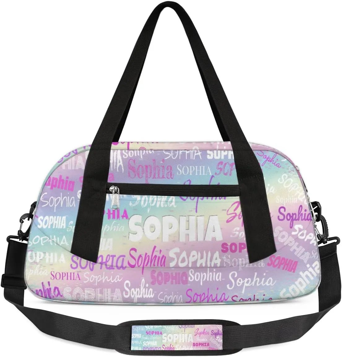Custom Named Dance Workout Bag Girls, Gym Bag Sports Travel Duffle Bag Tote Dance Swimming Carry On Weekend Sports Travel Bag, Light Color Purple