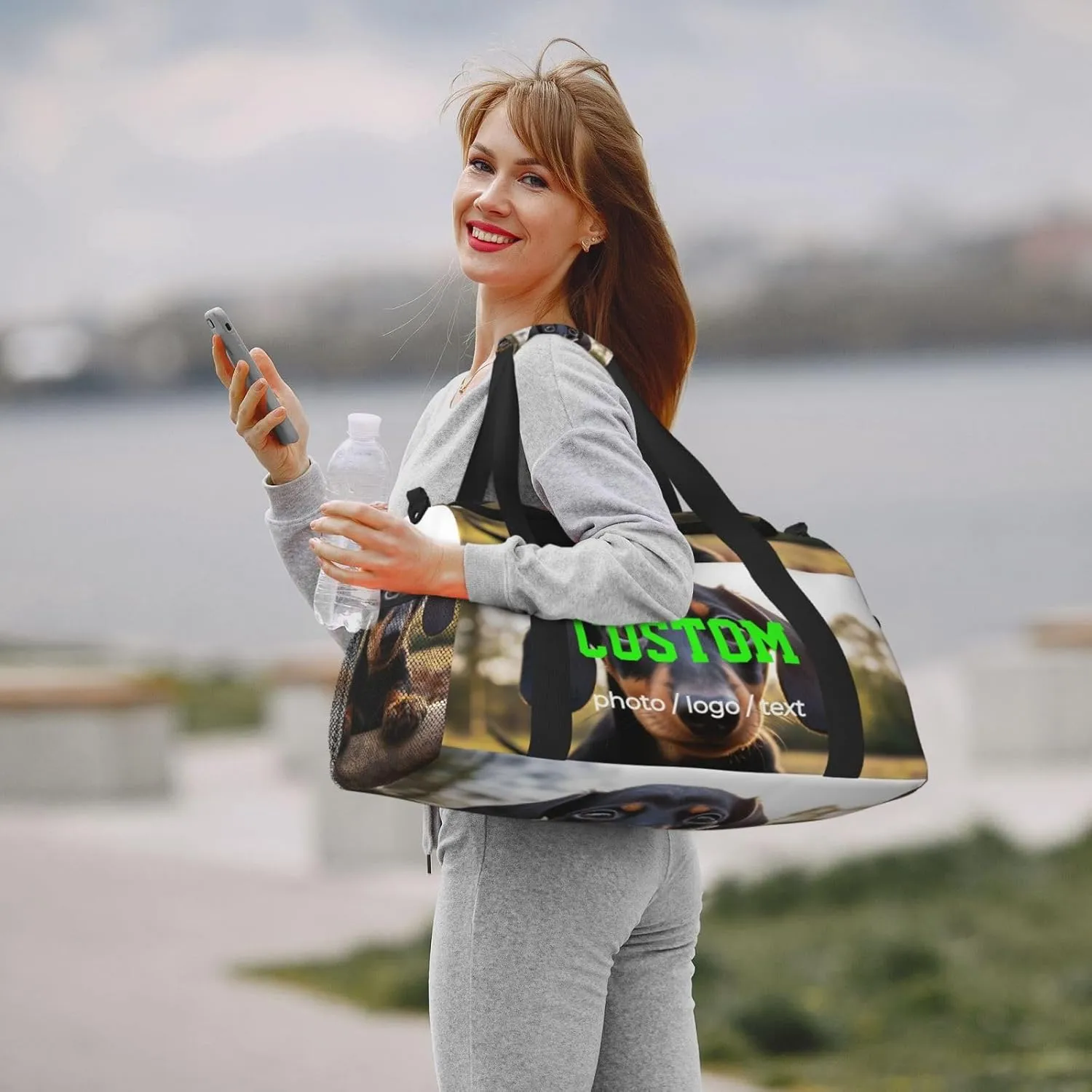 Custom Photo Big Sports Duffle Bag Customization Travel Gym Bag with Name Text Customize Personalized Unisex Weekender Workout Bag