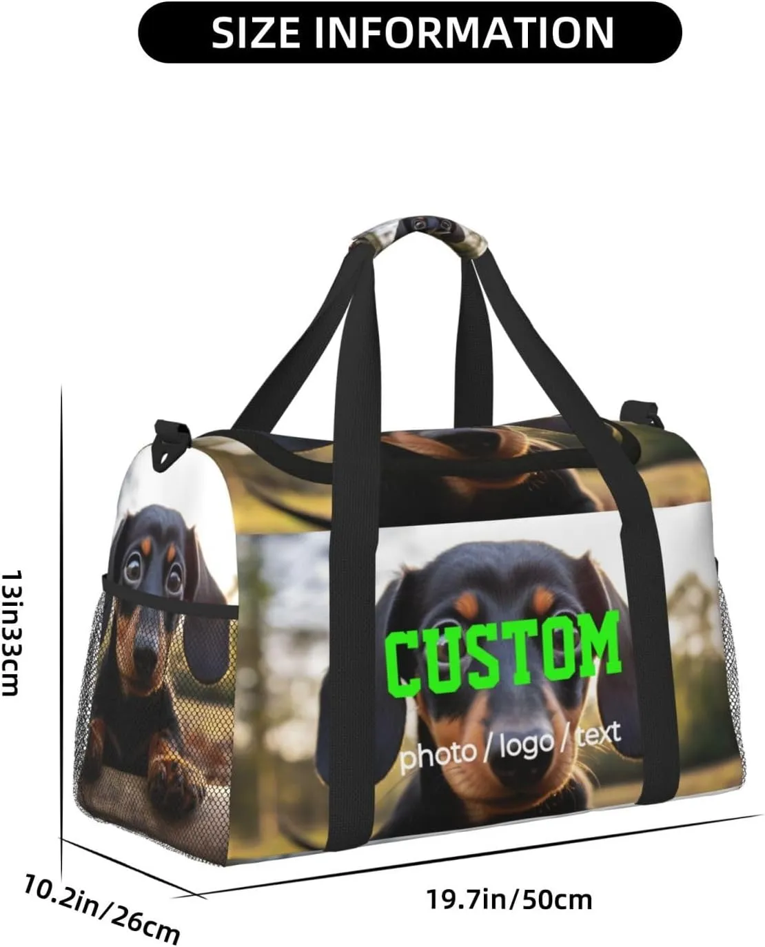 Custom Photo Big Sports Duffle Bag Customization Travel Gym Bag with Name Text Customize Personalized Unisex Weekender Workout Bag