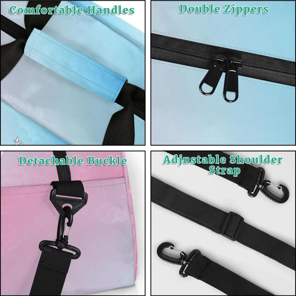 Custom Small Gym Bag, Lightweight Sports Travel Duffel Bag, Customized Initial Weekender Overnight Bag for Beach Swim Pool Sports Gym, Pink Blue