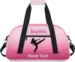 Custom Sport Duffel Bag for Girls, Personalized Kids Gym Bag, Overnight Weekender Bags for Teens, Travel Duffle Bag for Girls, Deeppink Martial Arts