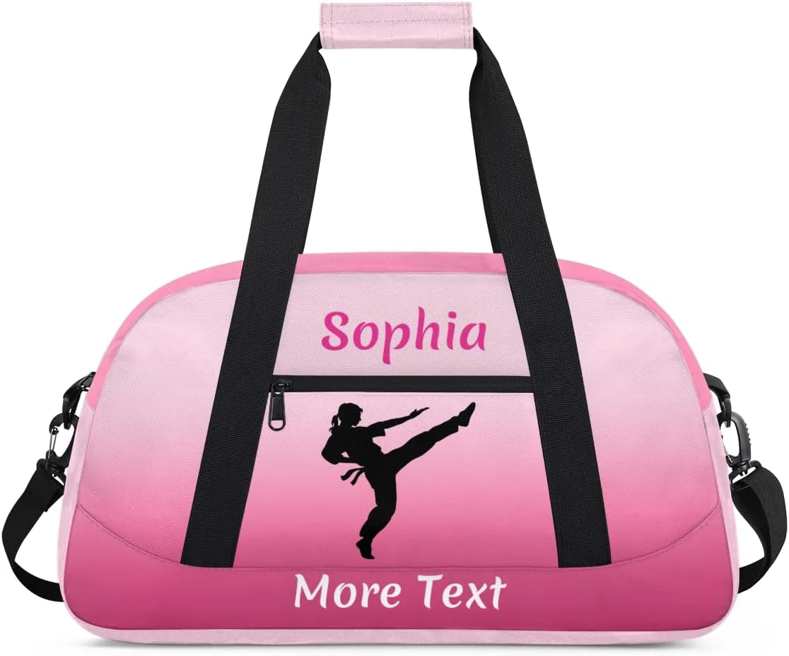 Custom Sport Duffel Bag for Girls, Personalized Kids Gym Bag, Overnight Weekender Bags for Teens, Travel Duffle Bag for Girls, Deeppink Martial Arts