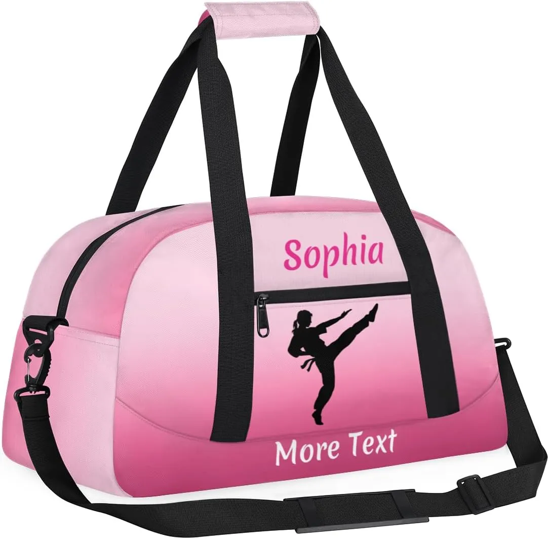 Custom Sport Duffel Bag for Girls, Personalized Kids Gym Bag, Overnight Weekender Bags for Teens, Travel Duffle Bag for Girls, Deeppink Martial Arts