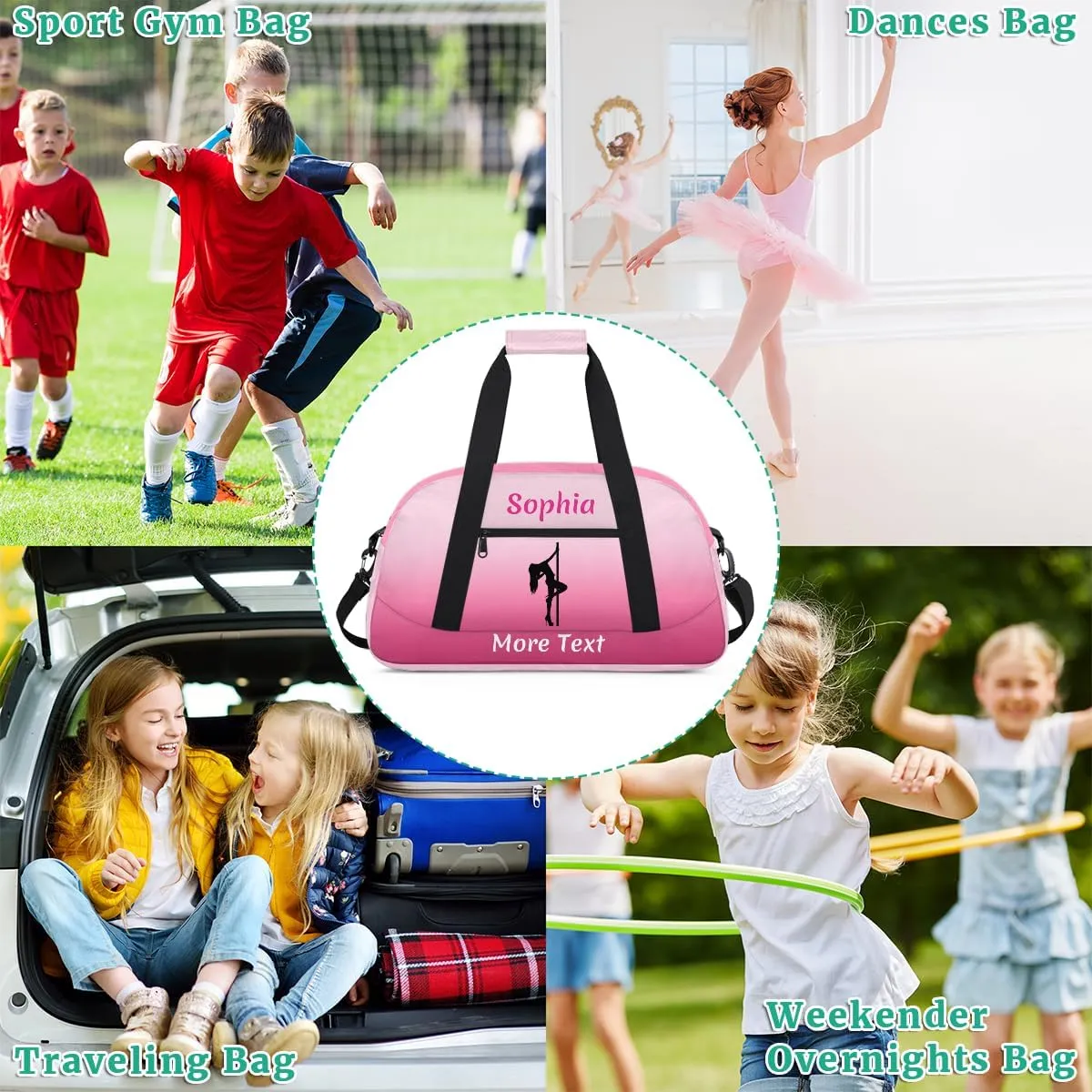 Custom Sport Duffel Bag for Girls, Personalized Kids Gym Bag, Overnight Weekender Bags for Teens, Travel Duffle Bag for Girls, Deeppink Pole Dance
