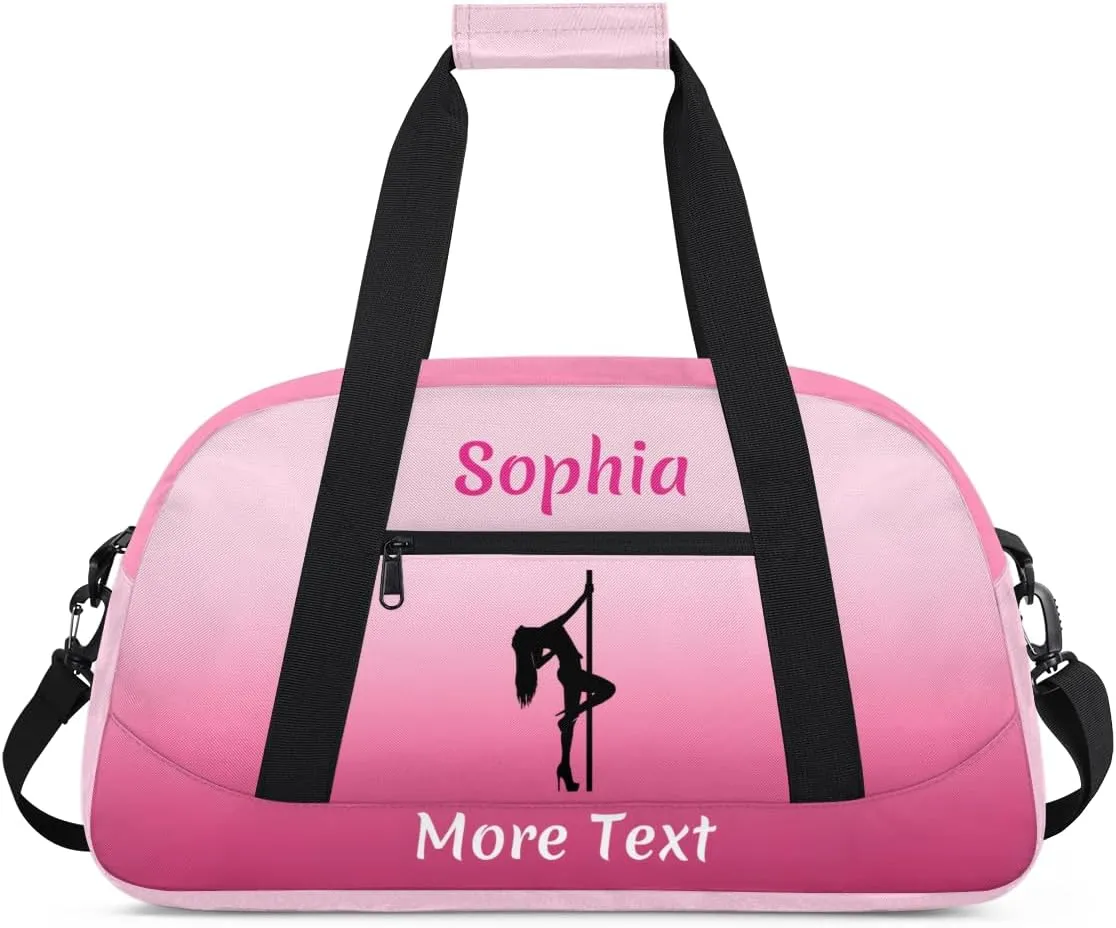 Custom Sport Duffel Bag for Girls, Personalized Kids Gym Bag, Overnight Weekender Bags for Teens, Travel Duffle Bag for Girls, Deeppink Pole Dance