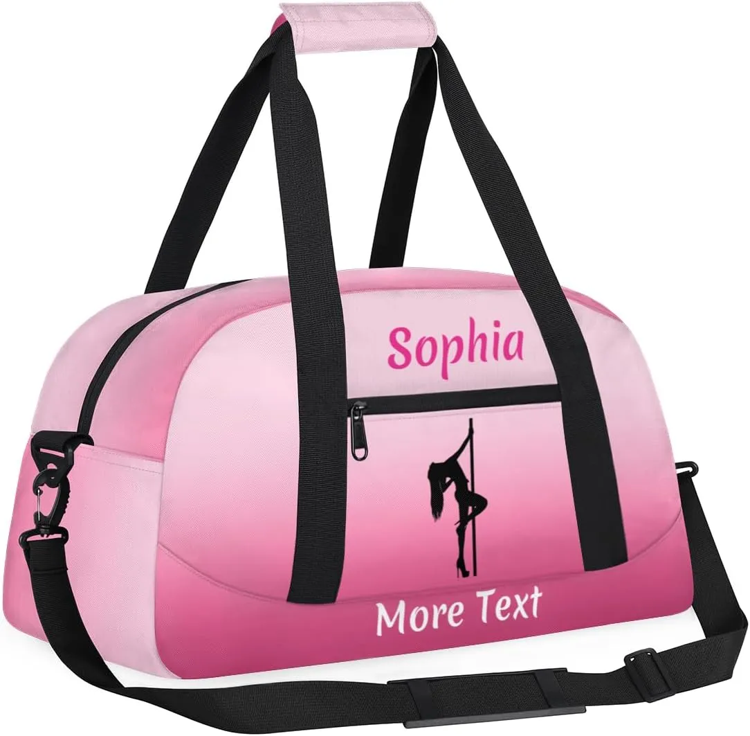 Custom Sport Duffel Bag for Girls, Personalized Kids Gym Bag, Overnight Weekender Bags for Teens, Travel Duffle Bag for Girls, Deeppink Pole Dance