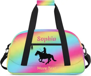 Custom Sport Duffel Bag for Girls, Personalized Kids Gym Bag, Overnight Weekender Bags for Teens, Travel Duffle Bag for Girls, Rainbow Horse