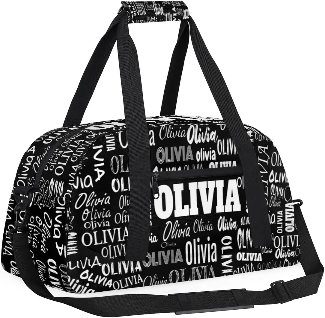 Custom Sports Bag Gym Bag for Boys Teens, Personalized Travel Bag Overnight Small Duffel Bag Gymnastics Swimming Sleepover Overnight Sports Bag, Solid Black