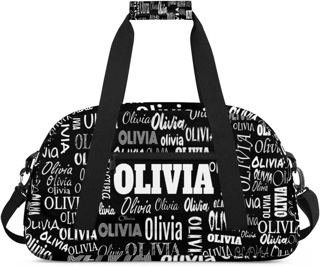 Custom Sports Bag Gym Bag for Boys Teens, Personalized Travel Bag Overnight Small Duffel Bag Gymnastics Swimming Sleepover Overnight Sports Bag, Solid Black