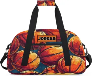 Custom Sports Ball Bag for Boys, Personalized Sports Gym Duffle Bag Name Ranked Gym Cheer Playing Soccer Swimming Training Bag Travel Duffel with Name, Painted Basketball