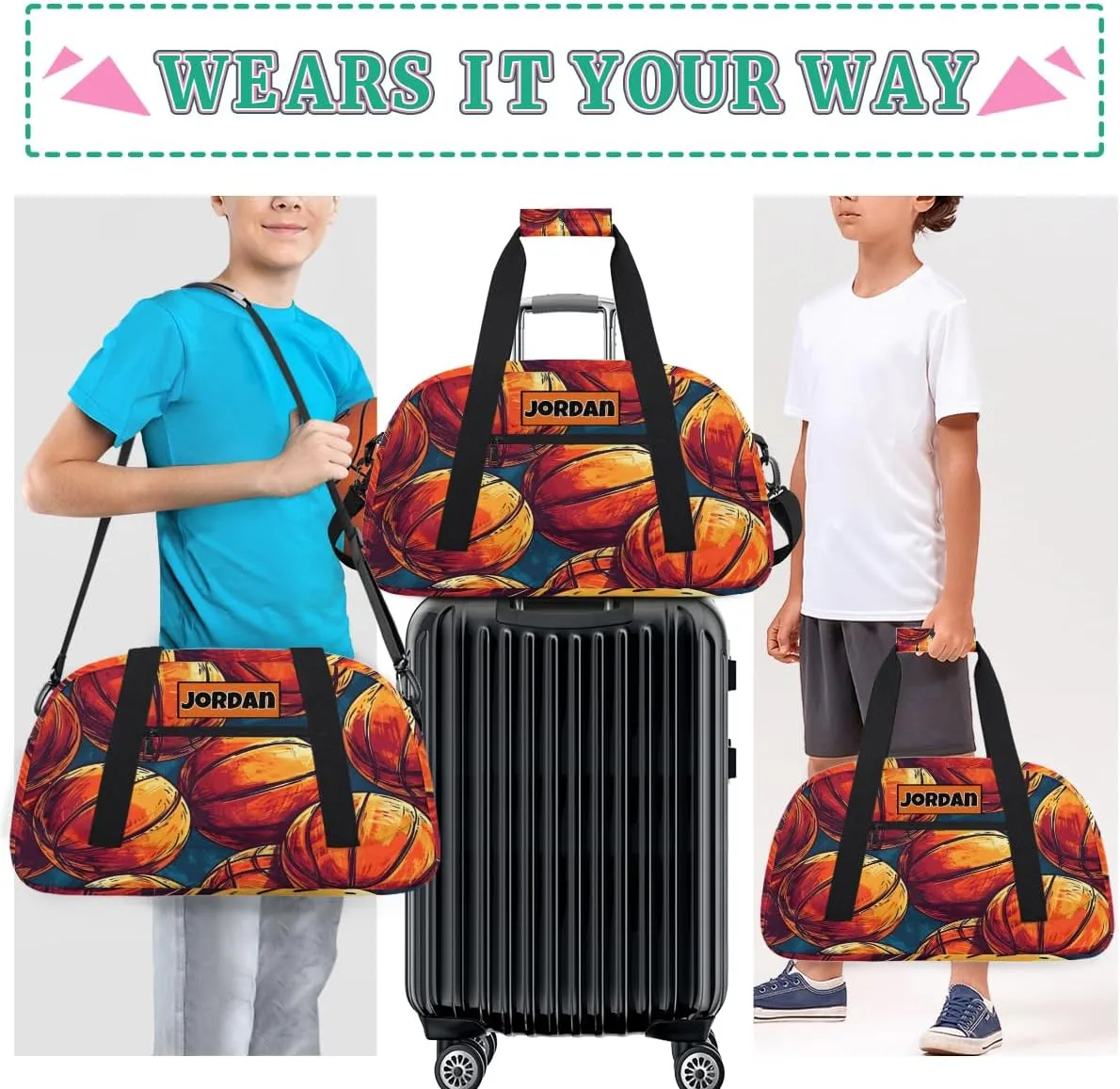 Custom Sports Ball Bag for Boys, Personalized Sports Gym Duffle Bag Name Ranked Gym Cheer Playing Soccer Swimming Training Bag Travel Duffel with Name, Painted Basketball