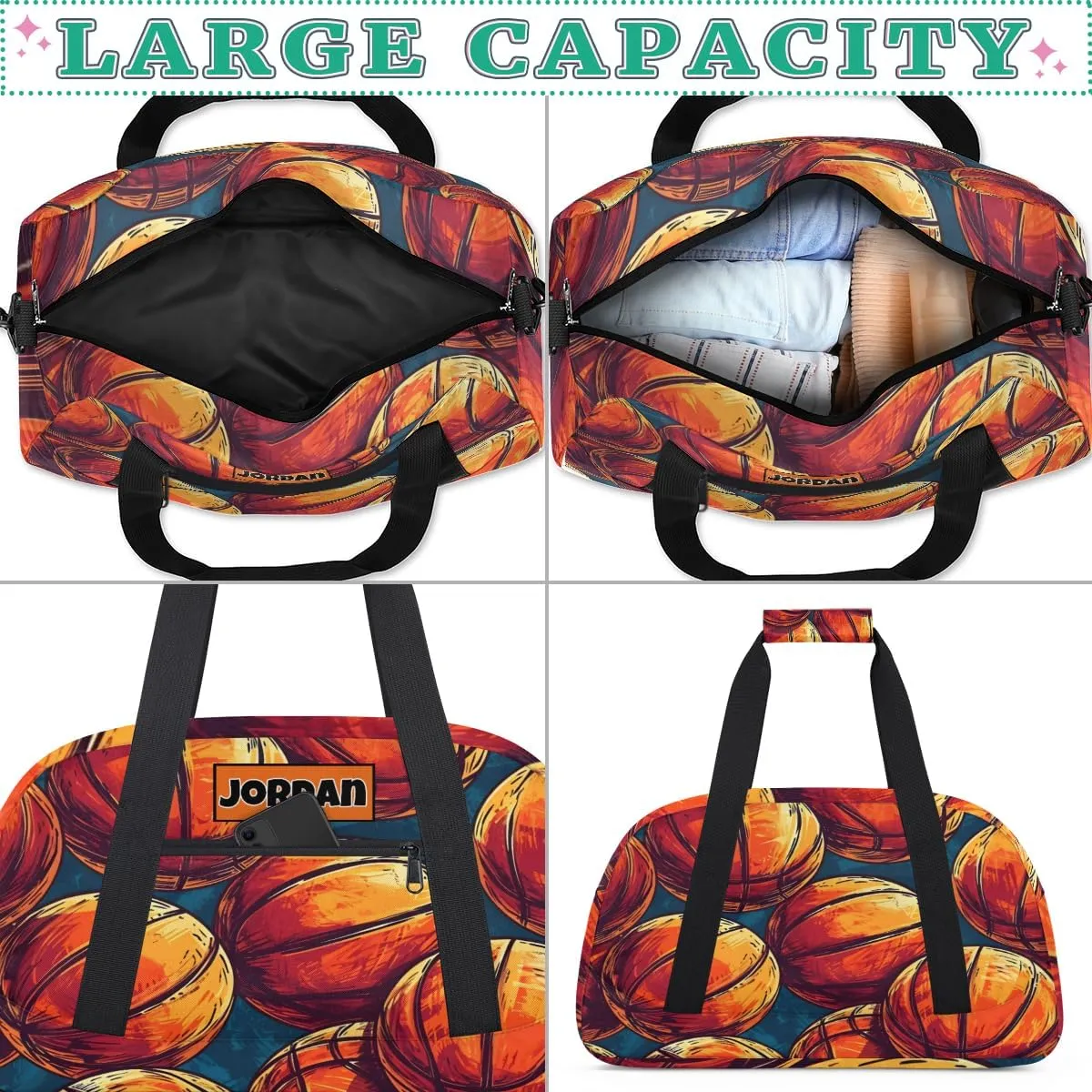 Custom Sports Ball Bag for Boys, Personalized Sports Gym Duffle Bag Name Ranked Gym Cheer Playing Soccer Swimming Training Bag Travel Duffel with Name, Painted Basketball