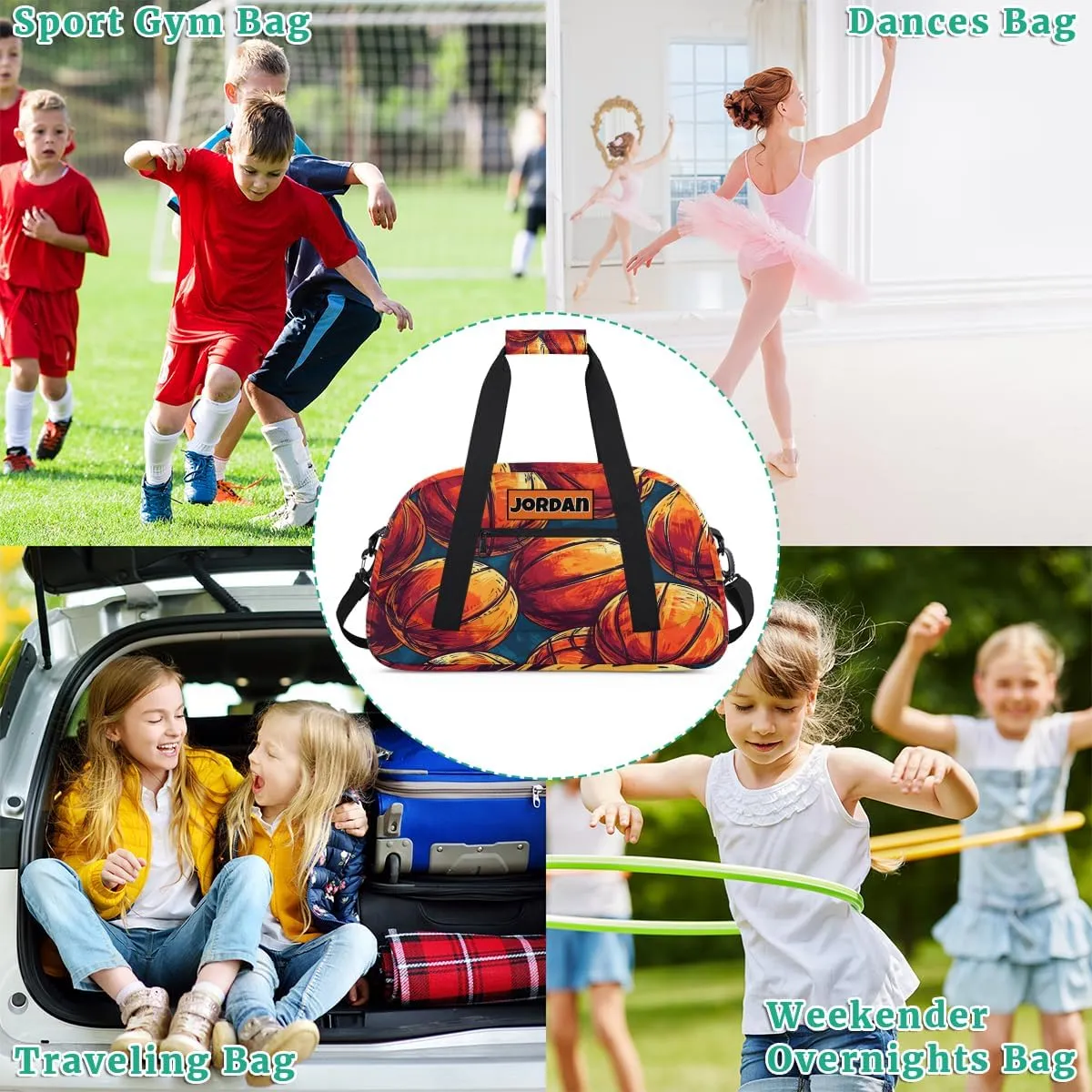 Custom Sports Ball Bag for Boys, Personalized Sports Gym Duffle Bag Name Ranked Gym Cheer Playing Soccer Swimming Training Bag Travel Duffel with Name, Painted Basketball